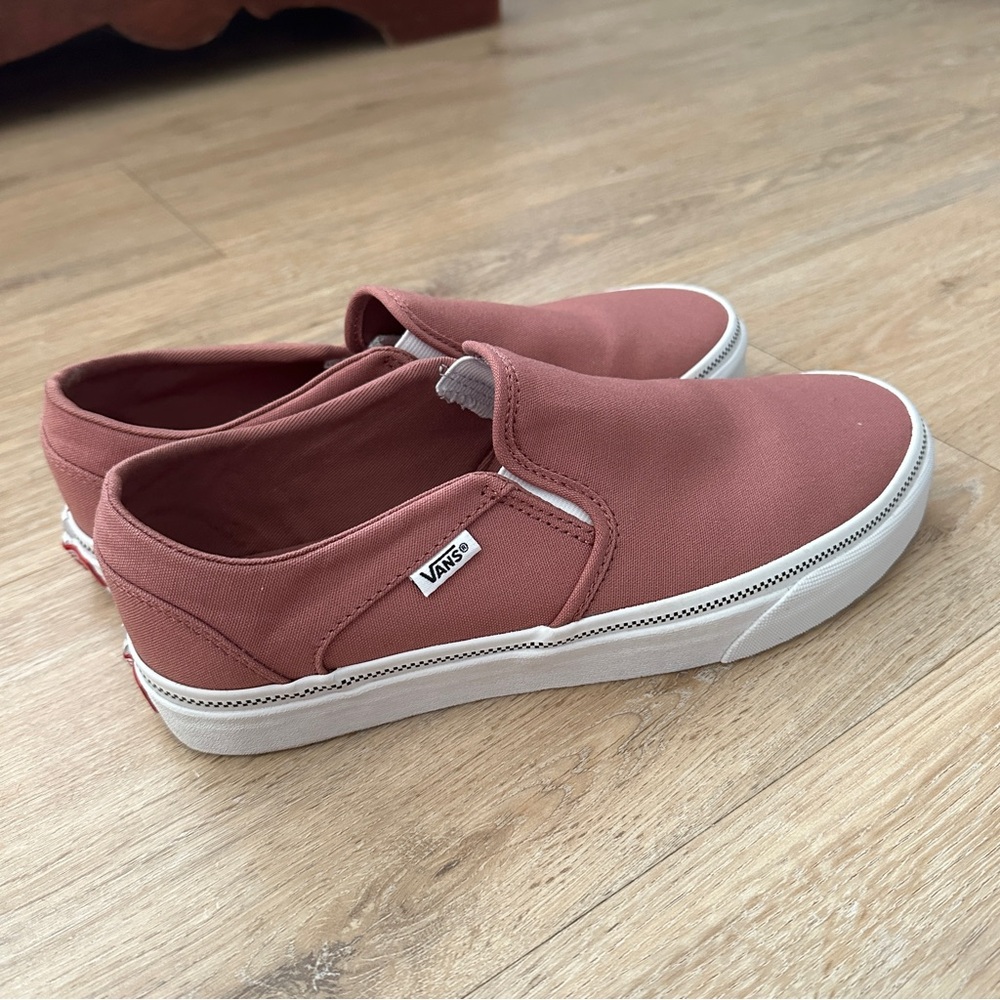 Vans Unisex Asher Canvas Shoes - Checker Foxing Vintage - Slip-On - Night Rose